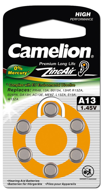 Элемент питания Camelion ZA13 (G5) 1,4V для слуховых апаратов 280mAh, 0%Hg 1шт