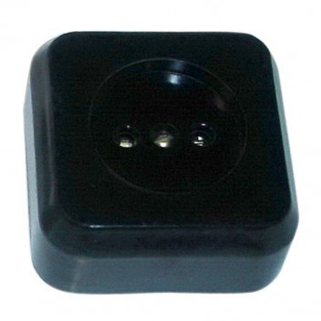 Розетка 1-гн о/у РА10-007 квадратная пружинная керамика черная